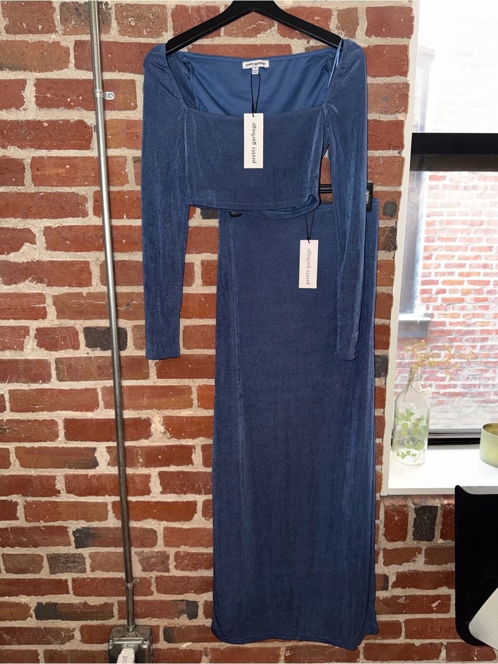 Pretty Garbage Navy Long Sleeve top and skirt set